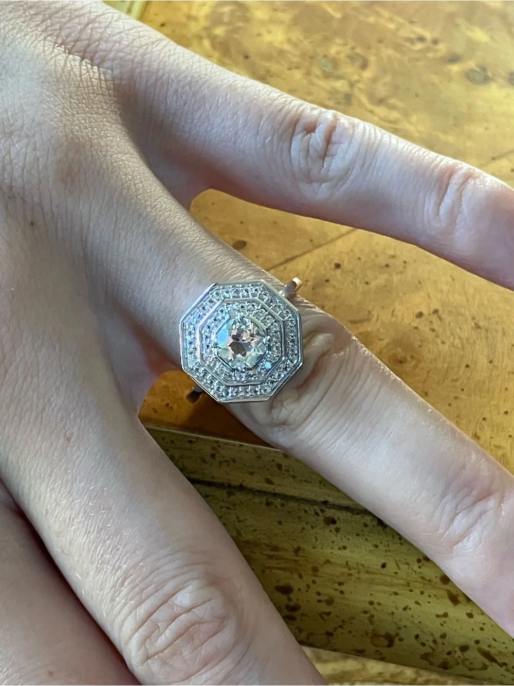 Natural White Topaz Art Deco Ring Size 8